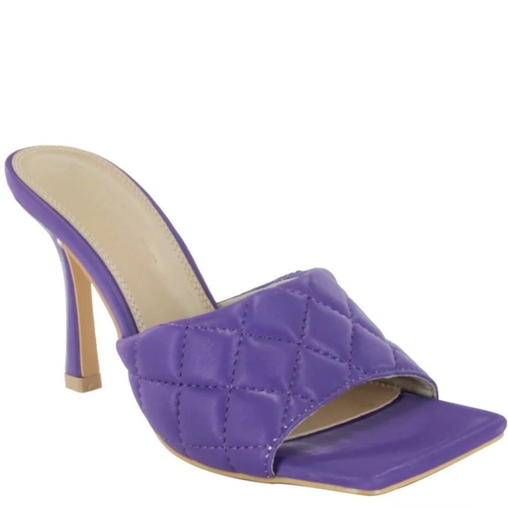 Purple Passion Quilt Padded Vegan Leather Quilt Triangle High Heeled Mule